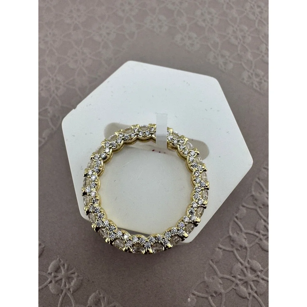 Gold Plated Eternity Band Ring Round Cut Clear Cubic Zirconia Sparkling Jewelry